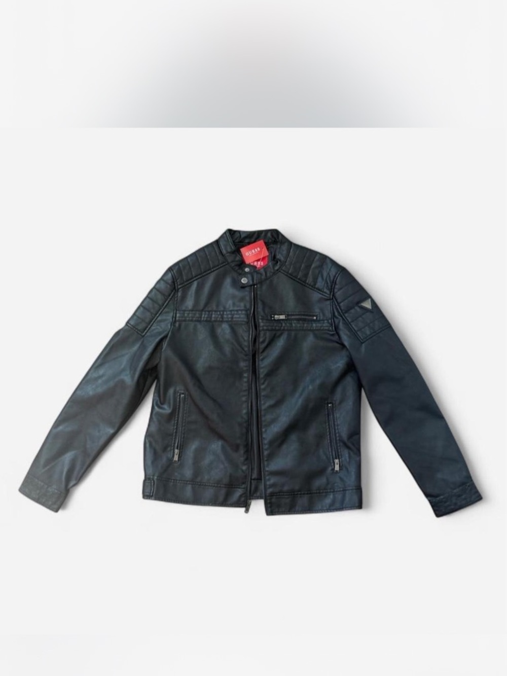 Guess Black Faux Leather Moto Jacket with Red Tag